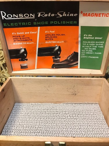 Vintage Ronson Roto-Shine Magnetic Shoe Shine Kit Works Maple Dove-Tail Case