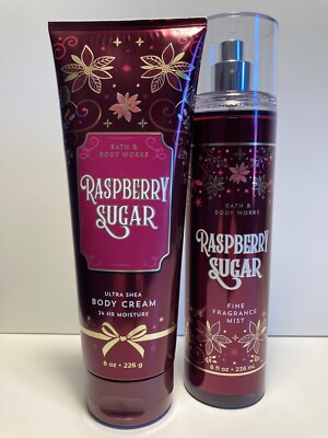 Bath & Body Works Raspberry Sugar Lot X 2 Body Cream Fine Fragrance Mist