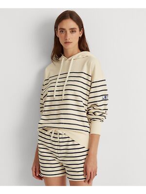 

LAUREN RALPH LAUREN Женская бежевая толстовка с капюшоном и длинными рукавами в рубчик на шнурке, Бежевый