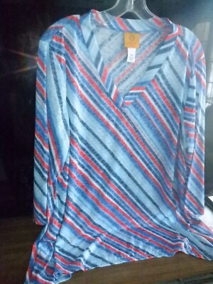 Ruby Rd. Must Haves II Plus 2X New w/Tag Multi Striped V Neck Flowing Top Comfy
