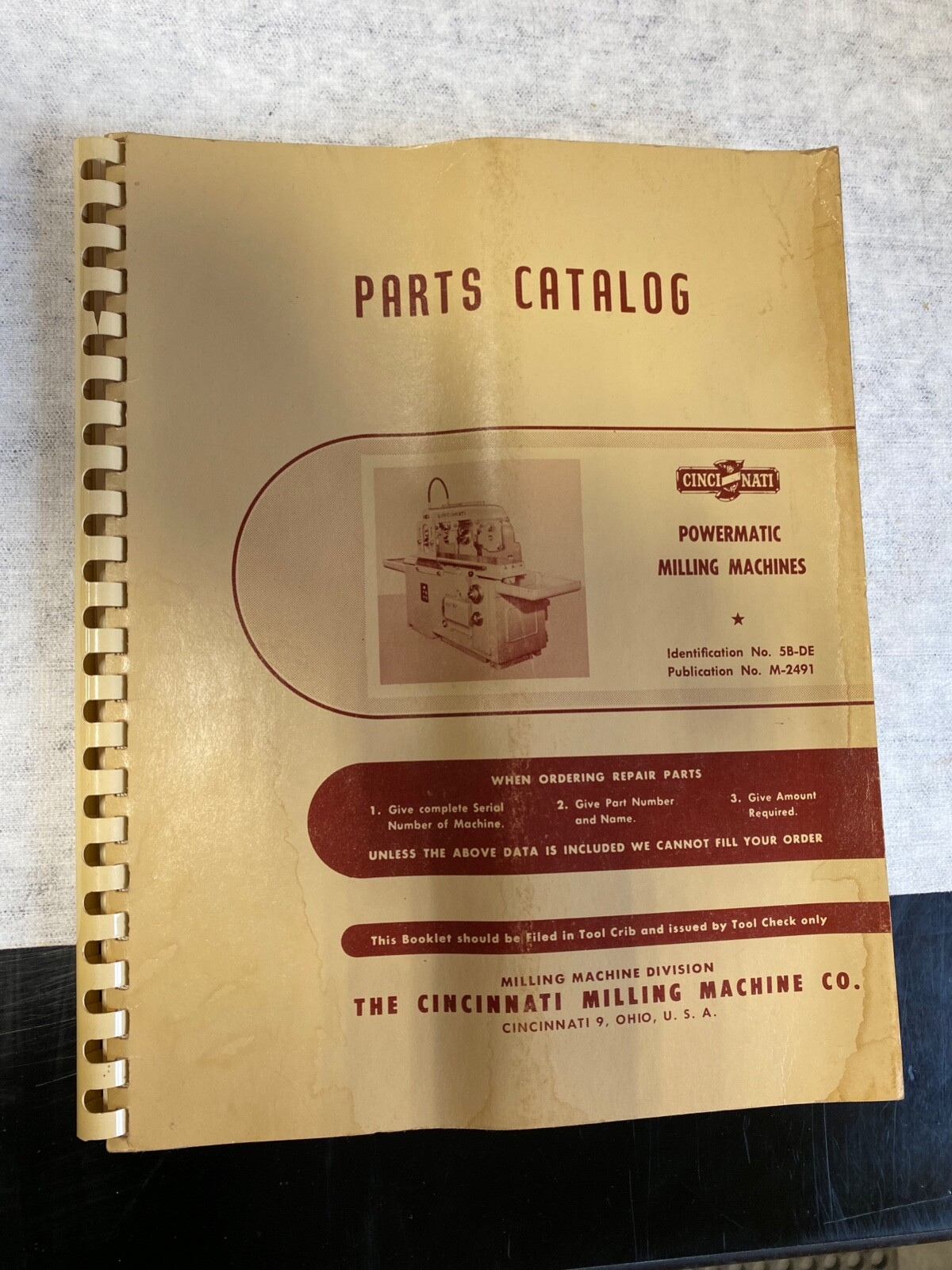 Parts Catalog for Cincinnati Powermatic Milling Machines Model LL