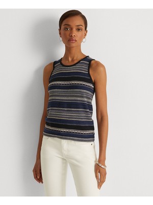 

LAUREN RALPH LAUREN Женский темно-синий текстурированный свитер в рубчик без рукавов с круглым вырезом, Navy