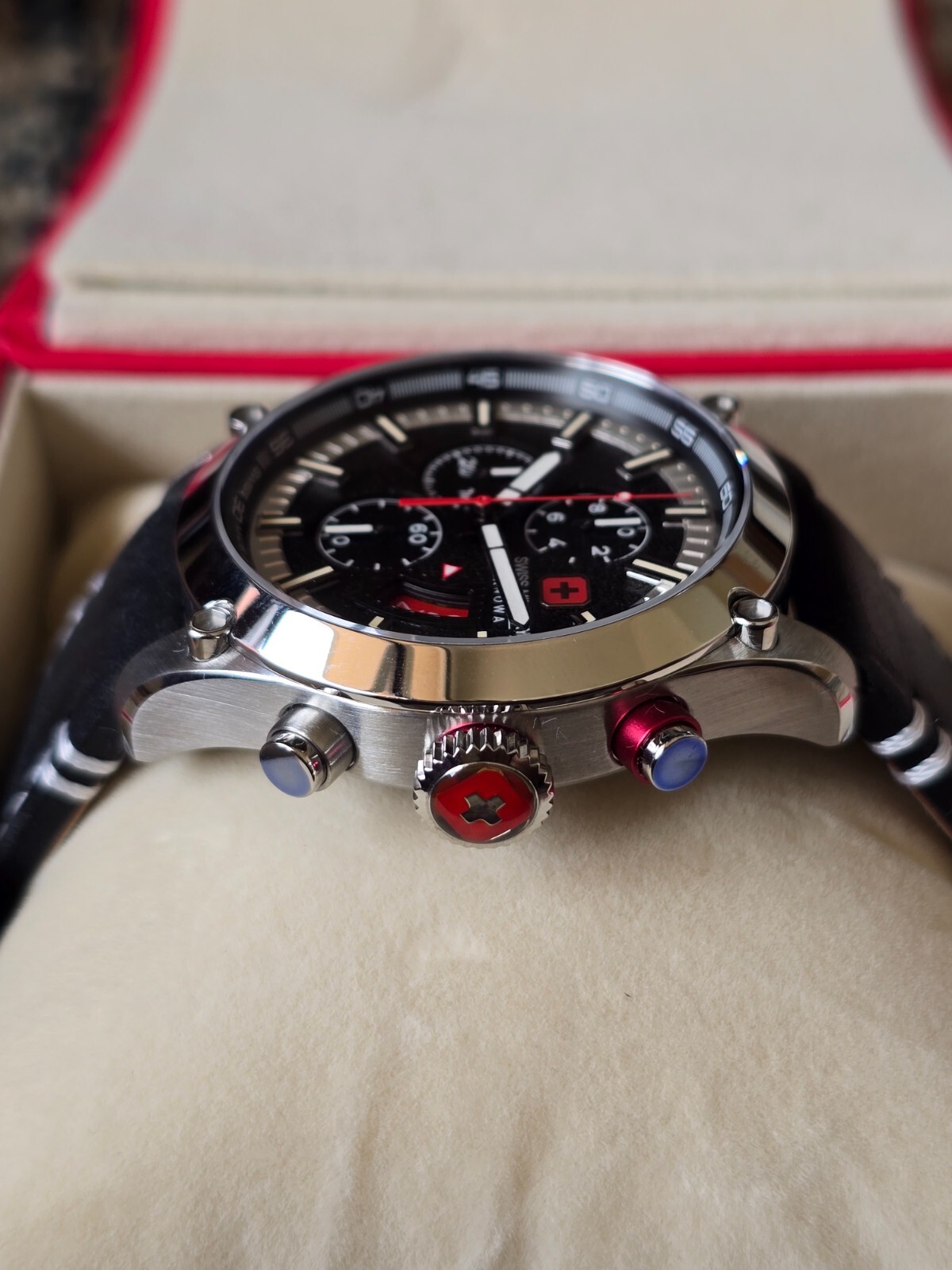 Pre-owned Swiss Military Hanowa Sapphire Black Dial Chronograph Men's Watch Smwgc2101401