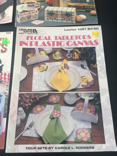 Lot Of 4  Vintage Plastic Canvas Leaflets Cows Floral Victorian