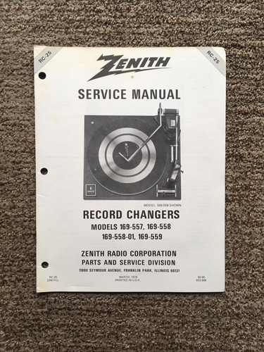 h  VINTAGE ZENITH RC-25 RECORD CHANGERS SERVICE MANUAL (MARCH