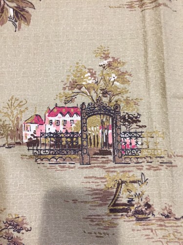 Mid Century PINK Tan Gold  Floral  Estate VTG Barkcloth Era Drape Curtain Retro