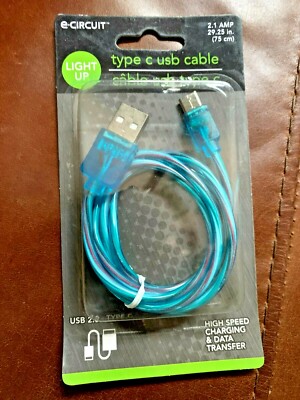 BEST DEAL! New BLUE LIGHT UP Type C USB Cable 29.25 in Charging Cable Cord