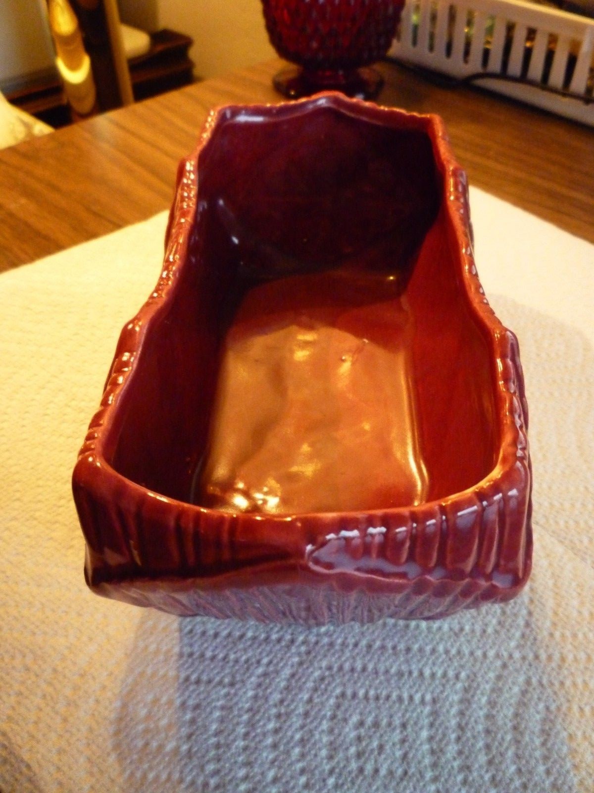 McCoy Pottery Cranberry Red Rectangular diamond pattern Planter 1950s