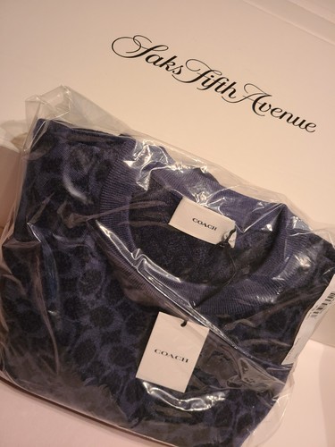 Pre-owned Coach Limited  Logo Men Sweater 2xl Wool Authentic Blue Multicolor