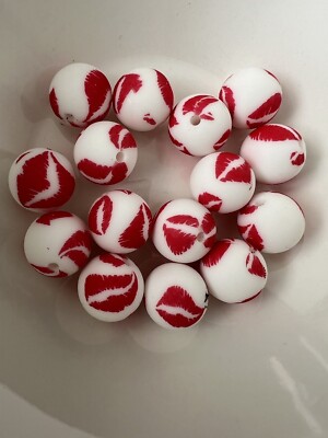 15mm Round 15 pc Lip Pattern Silicone Beads diy, keychain, pen