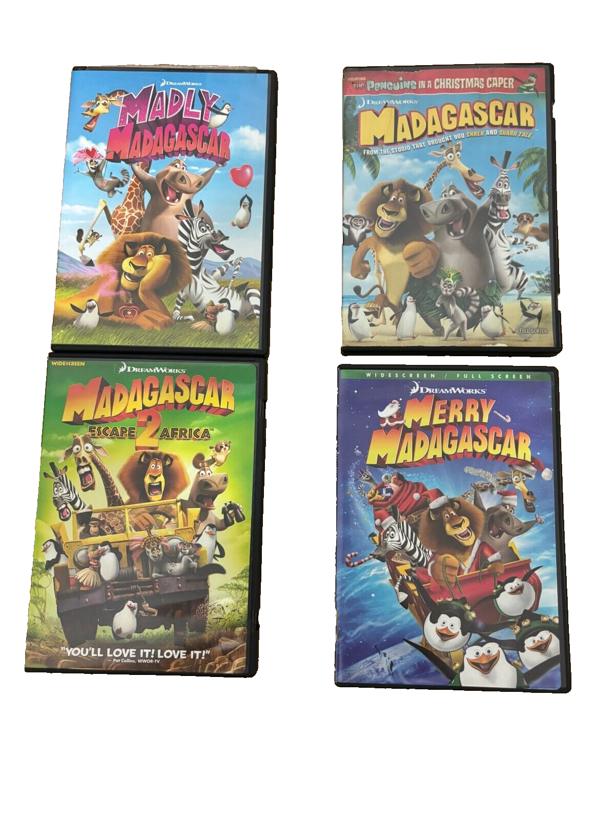 Lot Of 4 Madagascar DVD Movies: MADLY MADAGASCAR, ESCAPE 2