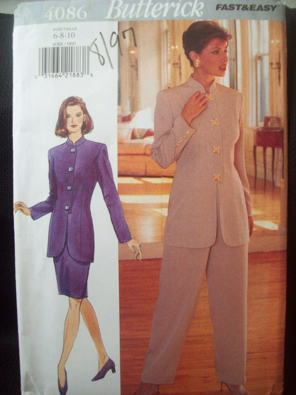 Vintage Butterick Pattern 4086 Easy Sew Jacket Skirt Pants Sizes 6-10 UCFF NOS