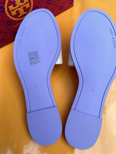 Pre-owned Tory Burch Everly Slide Flat Soft Patent Leather Lavender Ombré W Logo Sz 7 In Purple