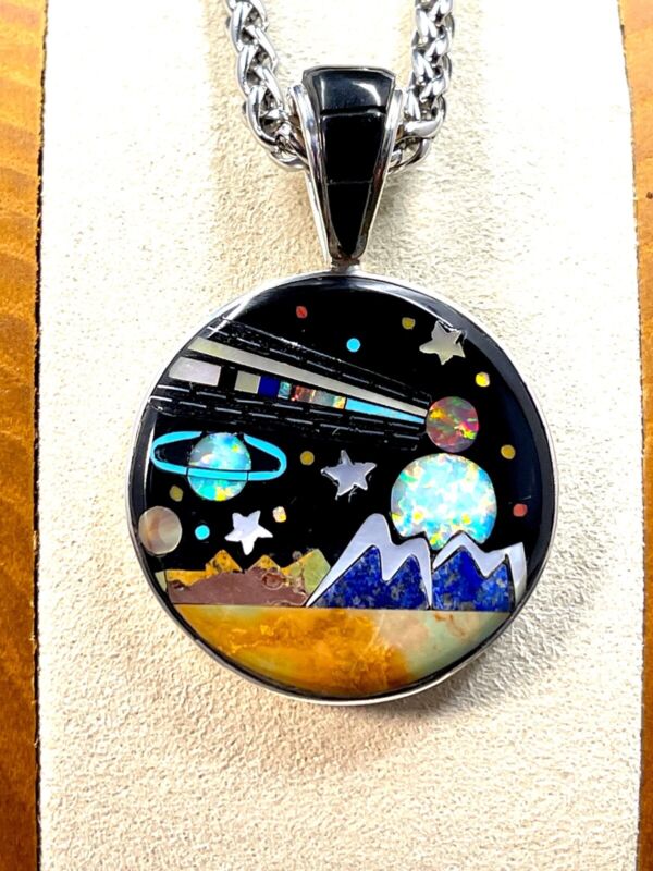Rare Inlaid Gemstone Dog Pendant by David Freeland Rare Inlaid Gemstone Dog Pendant by David Freeland