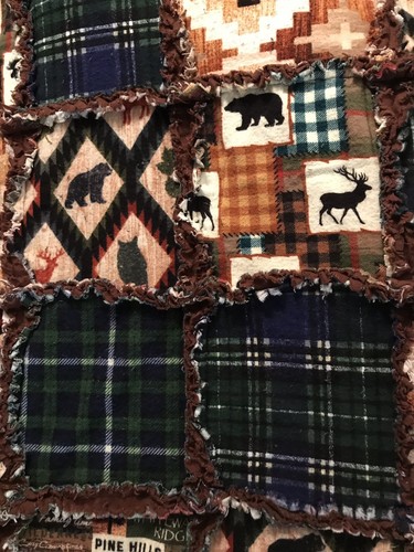 Flannel Rag Quilt Throw XL Cabin Lodge Wilderness Northwoods Theme Earth Tones