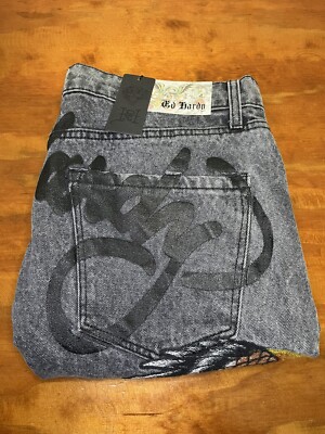 Ed Hardy Denim Original Battle Skull Embroidered Loose Fit Jeans Mens Size 36x31