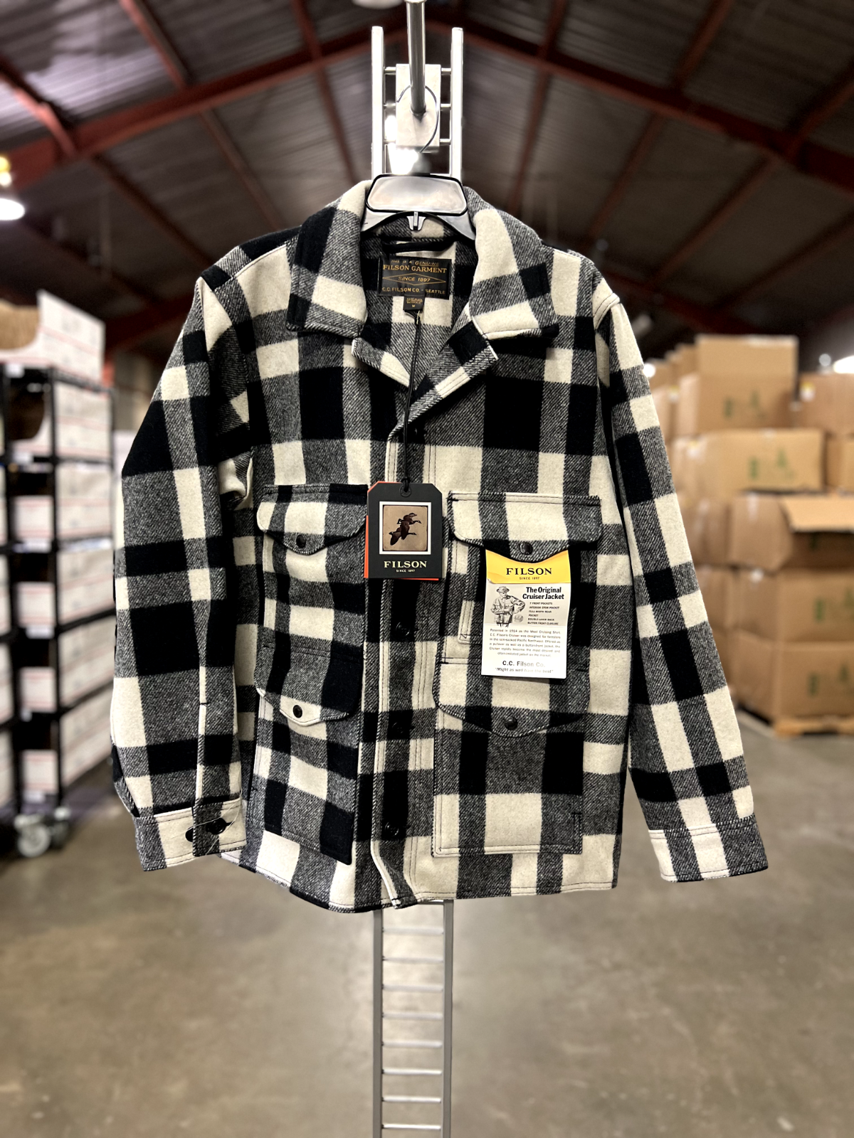 Pre-owned Filson Cc  Black Plaid Wool Mackinaw Cruiser Mens Medium Outdoor Flannel $495