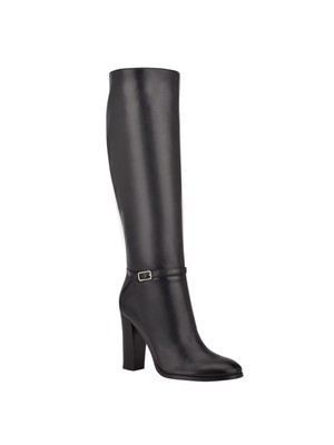 

NINE WEST Женское черное кожаное платье с мягкой пряжкой и акцентом на молнии на каблуке, Черный, WNKIMY