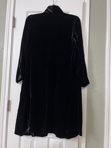 Pre-owned Eileen Fisher Pp $438  Black Velvet Shawl Collar Long Jacket Coat