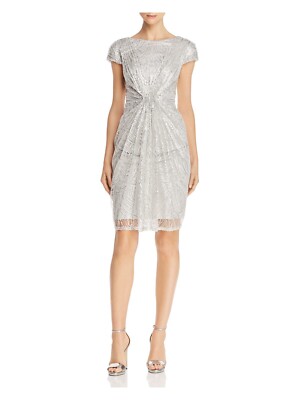 

TADASHI SHOJI Женское Серебристое Платье-футляр Выше Колена с Коротким Рукавом Petites RU, Серебряный