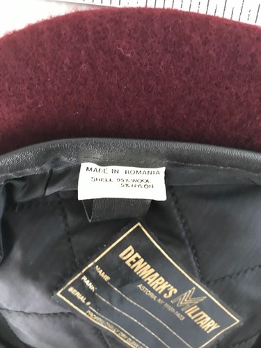 Denmark's Military beret wool Burgundy Color With Black trim Size 7 1/4-7 3/8