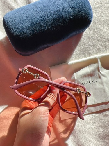 Pre-owned Gucci Gg0890s 003 Women's Pink Frame / Orange Lens Sunglasses