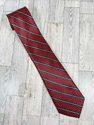 Beverly Hills Polo Mens Classic Necktie Black Red Diamonds Black White Stripes