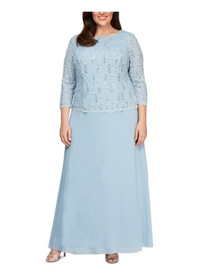 

ALEX EVENINGS Женское стрейч-футляр макси с рукавом 3/4, расшитым блестками, Light blue