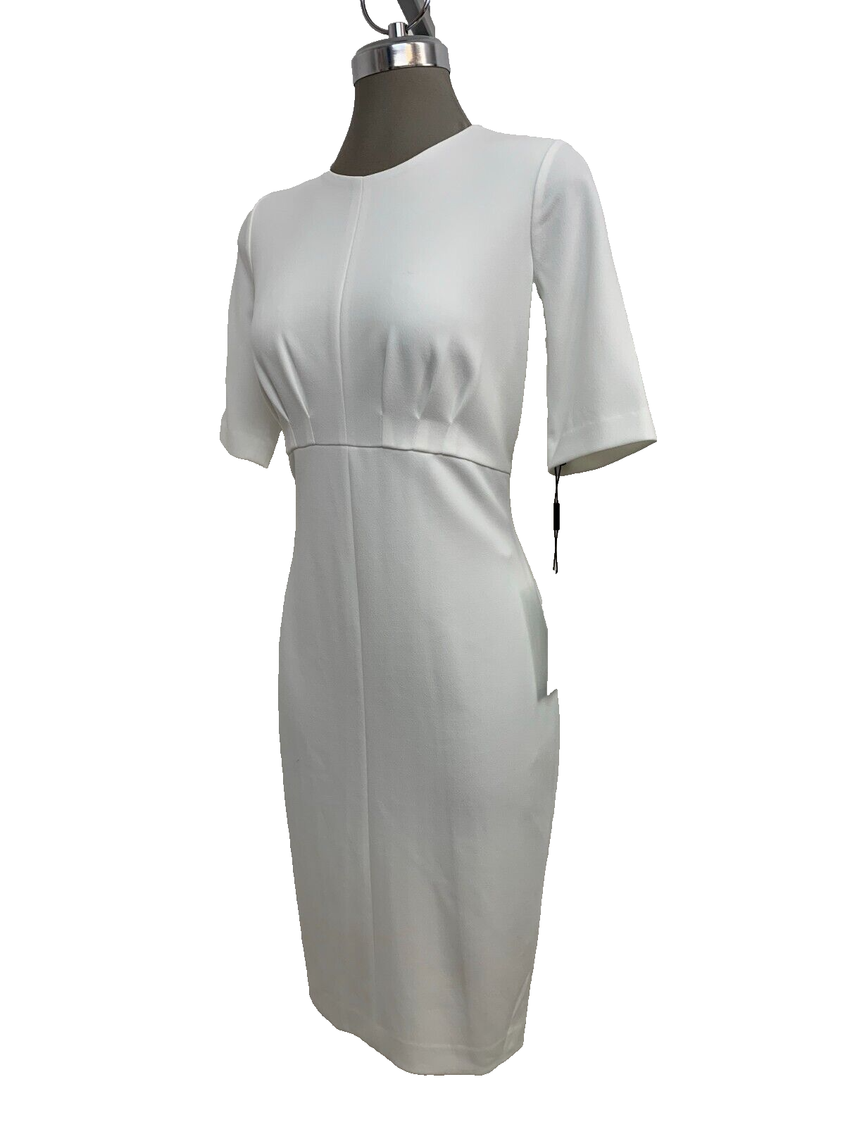 НОВОЕ белое платье-футляр из аквалангного крепа с драгоценными камнями Calvin Klein, размер 4