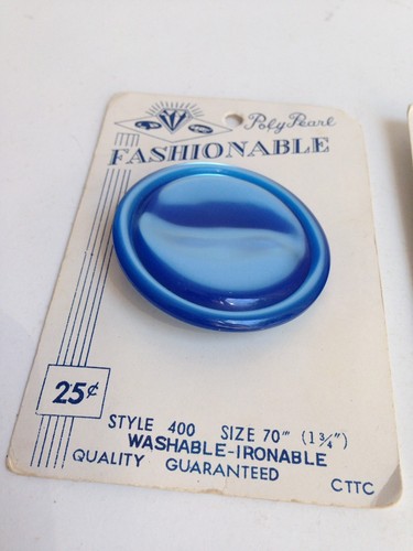 RARE! Lot of 3 Vintage LARGE Blue Buttons on Original Cards,  1.75