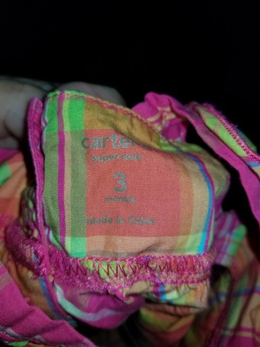 BABY GIRL 3 MONTH CARTER'S PLAID BUBBLE ROMPER OUTFIT PINK ORANGE RUFFLE