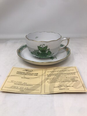 Herend Chinese Bouquet Green Cup & Saucer AV 724-0-00 Shape COA