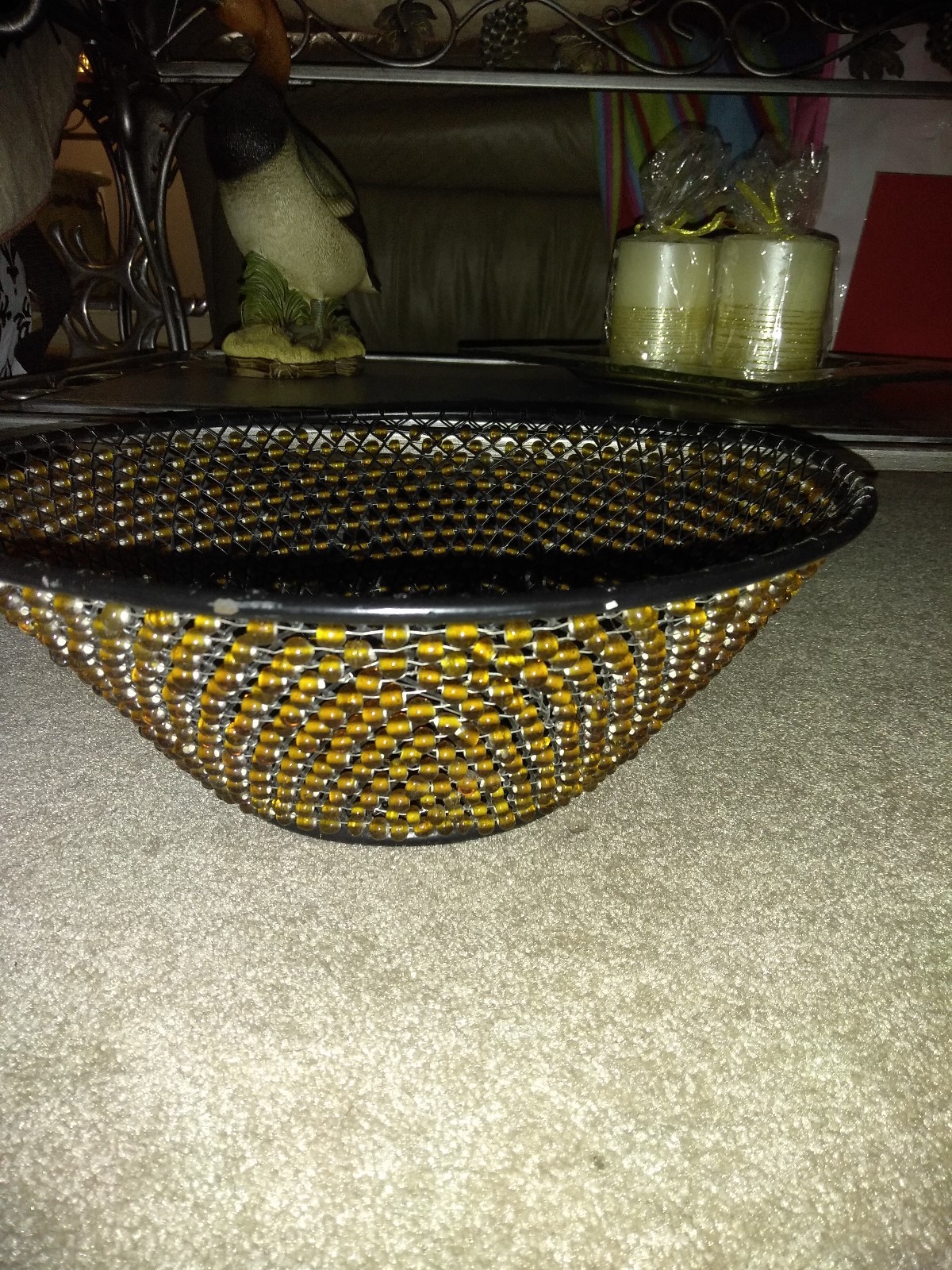 Decorative Brown Beaded Flat Bottom Bowl