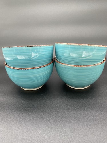 Set /4 ROYAL NORFORK  Aqua-Teal-Turquoise ￼ Ceral-Soup-Ice Cream-Pop Corn- Bowls