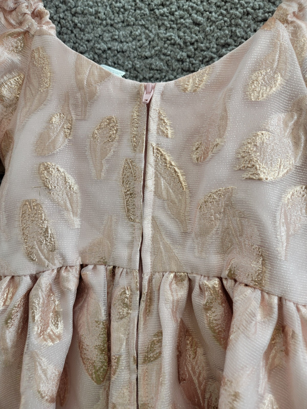Rare Editions Puff-Sleeve Burnout Organza Dress Little Girls' 6 Blush Back Zip - Picture 15 of 17