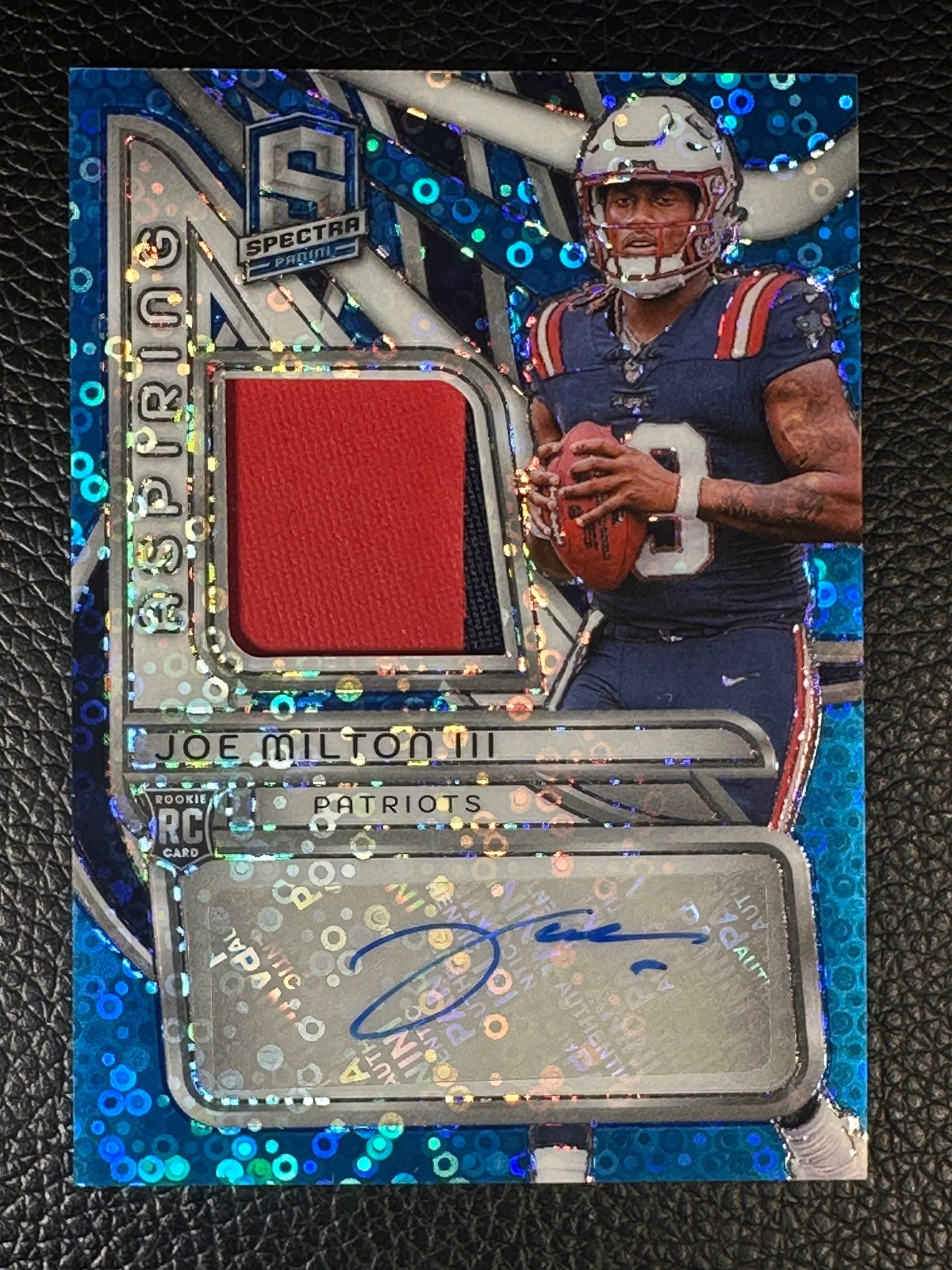 2024 Panini Spectra Aspiring No Huddle Blue Joe Milton III 29/50 Auto Jersey RC
