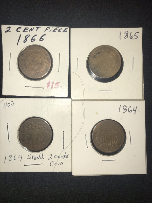 2 Cent Lot 1866 1865 1864x2  (4) Coins
