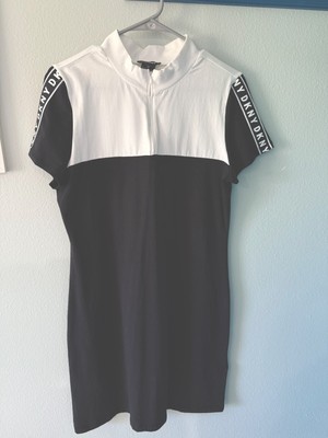 DKNY  Womens Sport Colorblocked 1/4 zip Mock Neck Dress White/Black XL