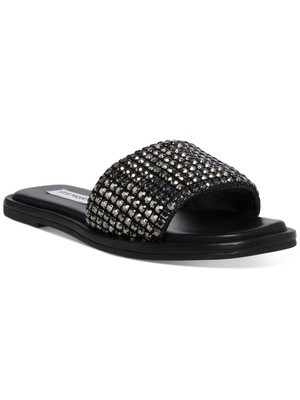 

STEVE MADDEN Женские кожаные шлепанцы без шнуровки черного цвета с драгоценными камнями Clyde-r, размер 8,5 м, Черный, CLYD02S1