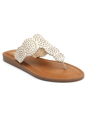 

XOXO Женские босоножки на танкетке цвета слоновой кости с лазерной резкой Rally Round Toe Slip On Thong Sandals 5,5 M, Цвет слоновой кости, XO240942