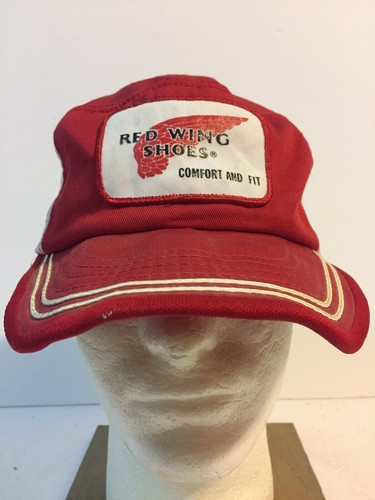 Vintage Red Wing Work Boots Hat Cap Snapback Panel Patch Trucker Red