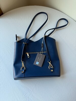 Convertible Italian Leather Backpack Blue Leather Purse Tuscany Leather Firenze