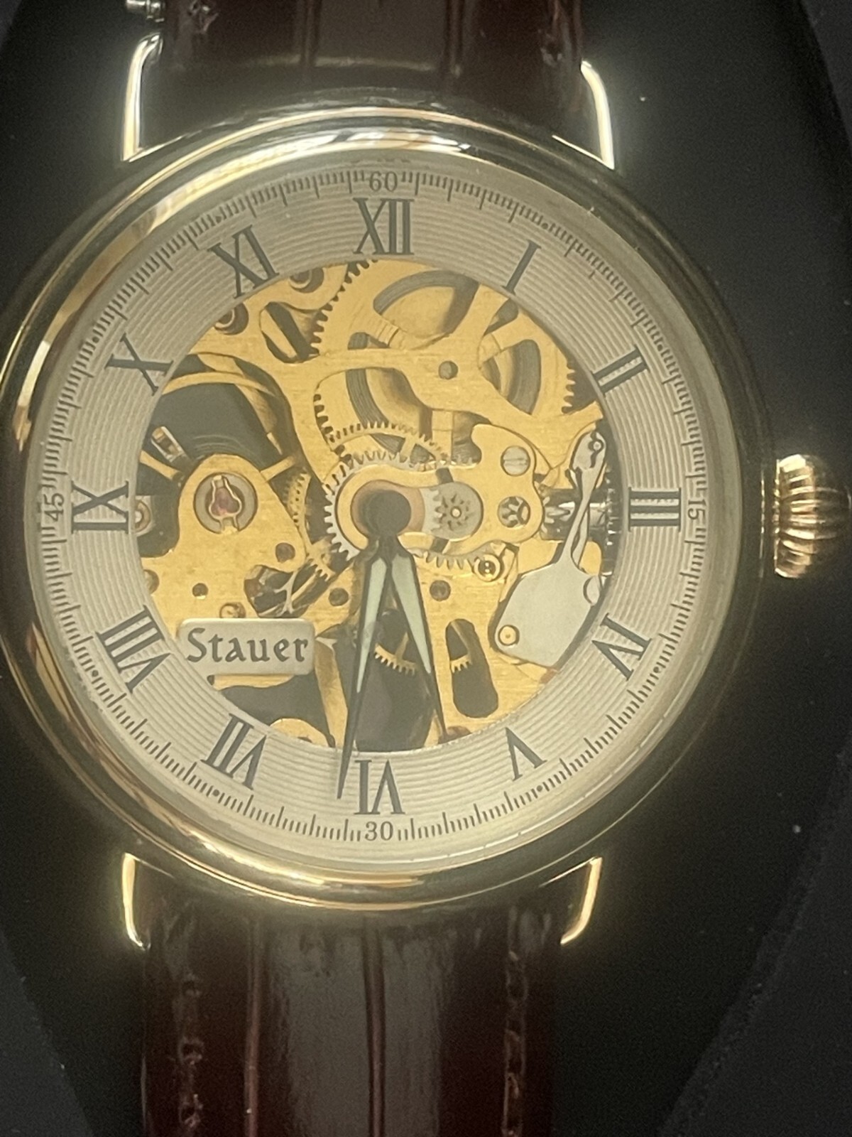 Stauer Watch 14636 Mechanical Manual Skeleton Gold Tone