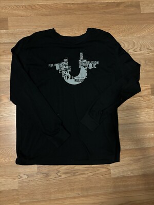 NWT TRUE RELIGION MSRP $69.99 MEN'S BLACK CREW NECK LONG SLEEVE T-SHIRT SIZE M