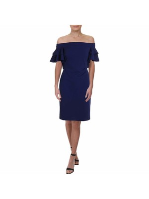 

Женское синее коктейльное платье-футляр RALPH LAUREN с оборками и открытыми плечами, Синий