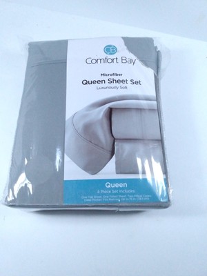 Comfort Bay Soft Queen Sheet Set Flat, fitted, Pillowcases GRAY/SEALED FAST SHIP