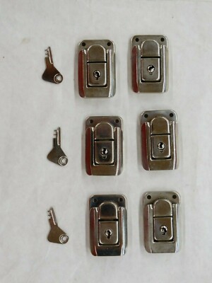 Keyed Toolbox Jewelry Box Toggle Latches Catch Hasp Lock Silver Tone Lot Of Six 