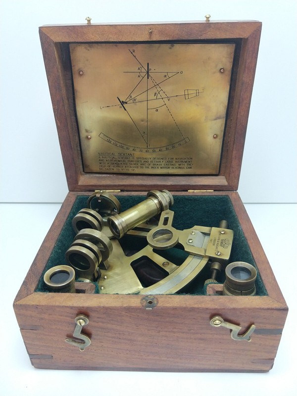 Sextant Laiton En Coffret Bois