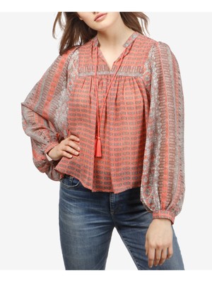 

LUCKY BRAND Женский крестьянский топ с длинными рукавами и V-образным вырезом кораллового цвета, Коралл