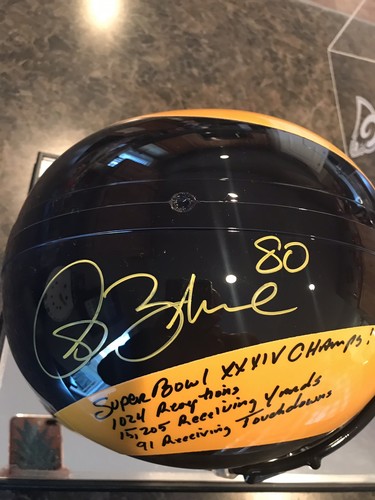 Isaac Bruce Signed F/S Helmet w/multiple inscription JSA WITNESSED